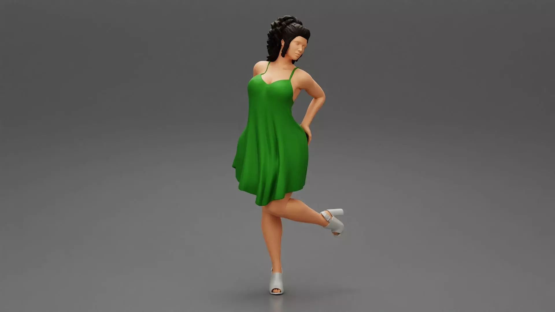 Woman In Dress Having Fun Holding One Leg 3D print model