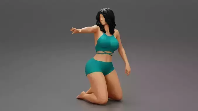 Woman In short and bra Sitting On Knees