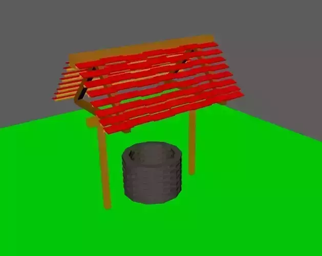 Well 3D model wooden structure with roof