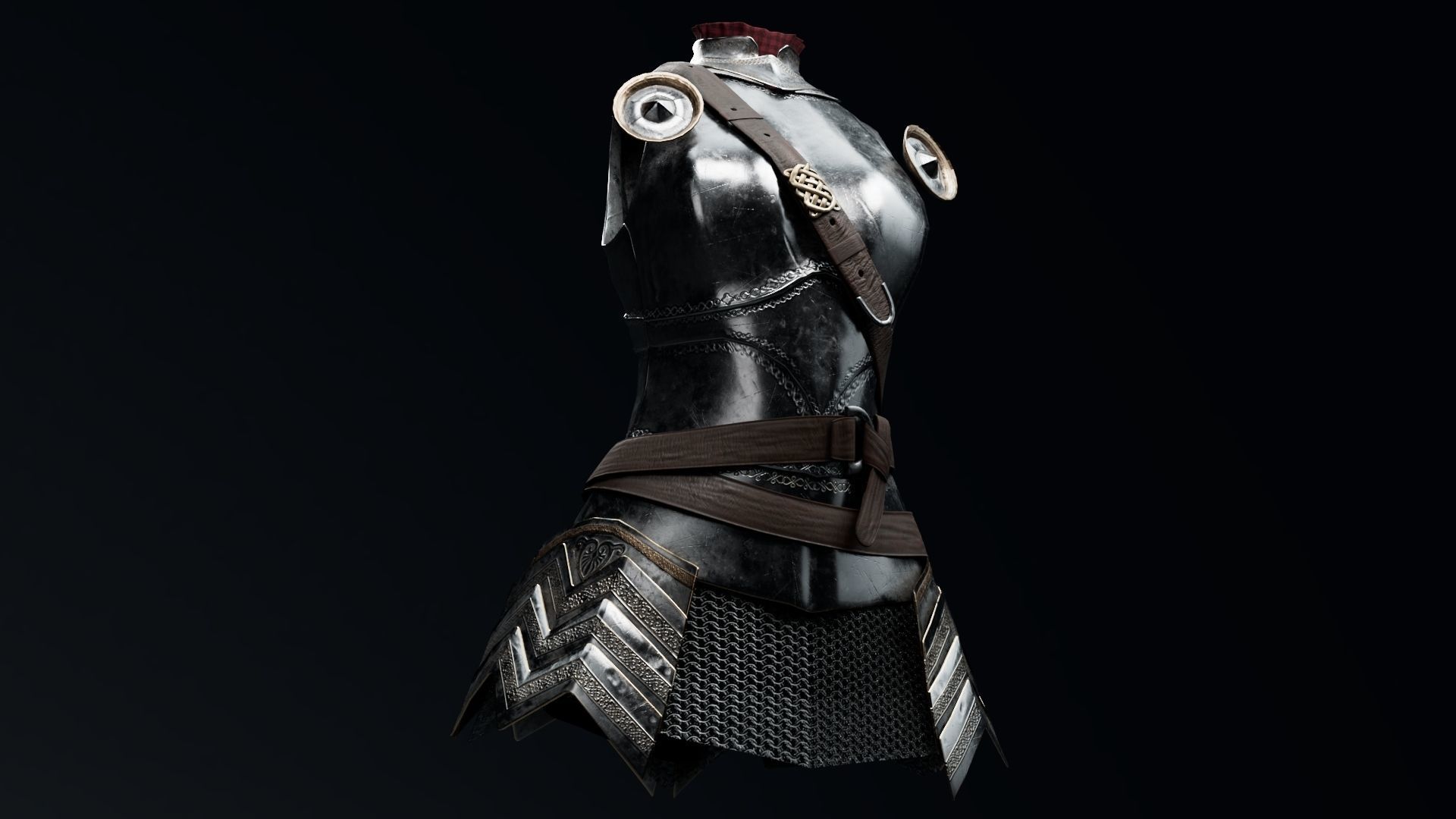  Female Knight Body Armor Set LowPoly Low-poly 3D model_4