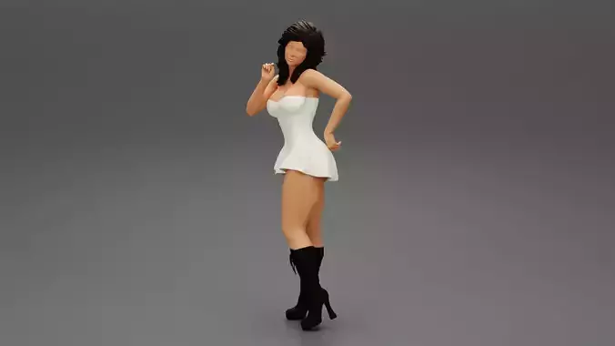 Youn girl wearing mini skirt dress and boots hand on hip