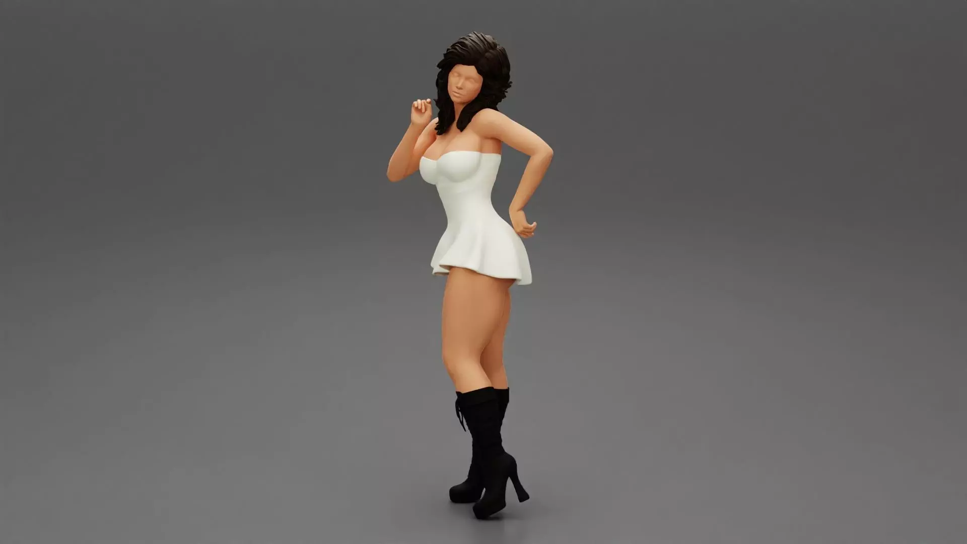 Youn girl wearing mini skirt dress and boots hand on hip 3D print model
