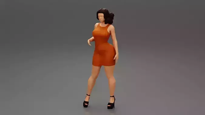 Beautiful Woman Mini Dress and high heels Posing