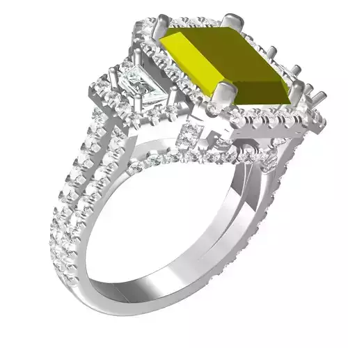 Emerald Cut Triple Stone Womens Ring