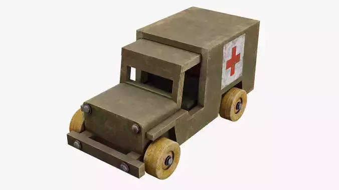 Antique wooden toy military ambulance car 3D model