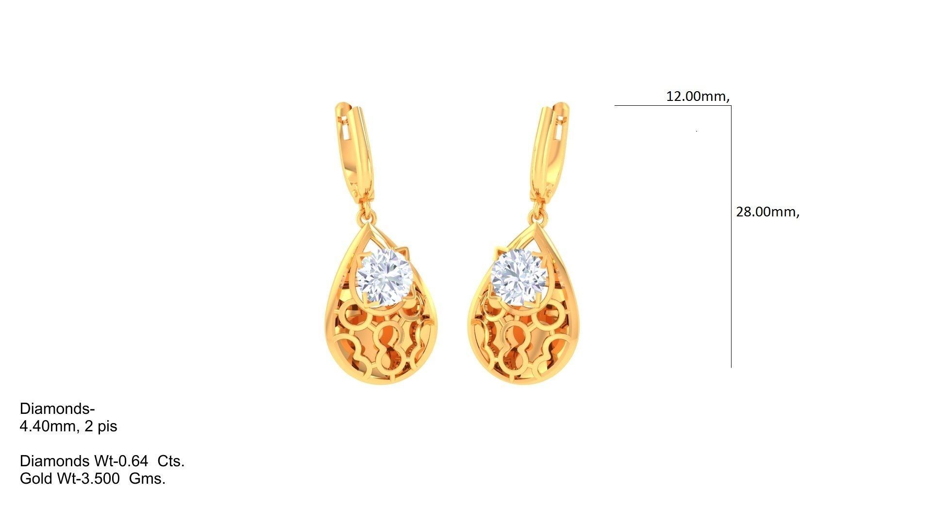 Solitaire Drop Earring 3dm STL OBJ FBX Renders Details 3D print model_1