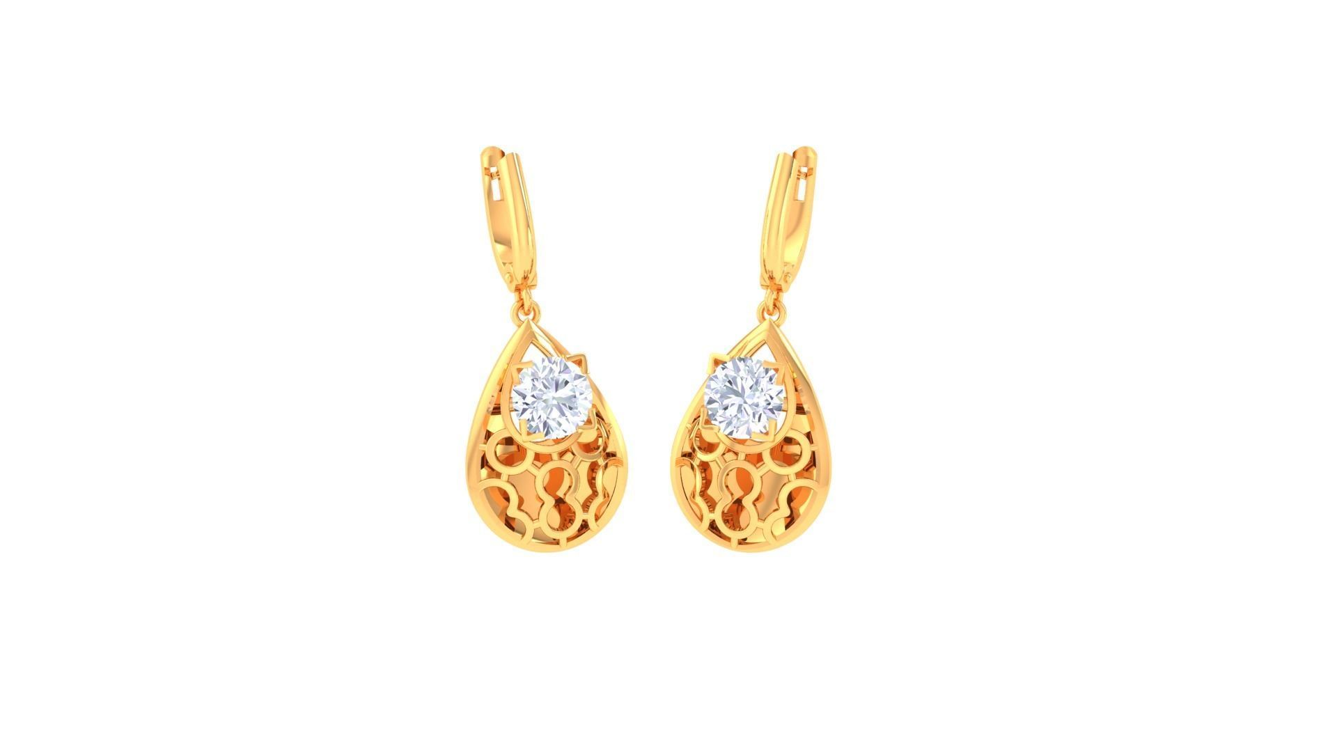 Solitaire Drop Earring 3dm STL OBJ FBX Renders Details 3D print model_2