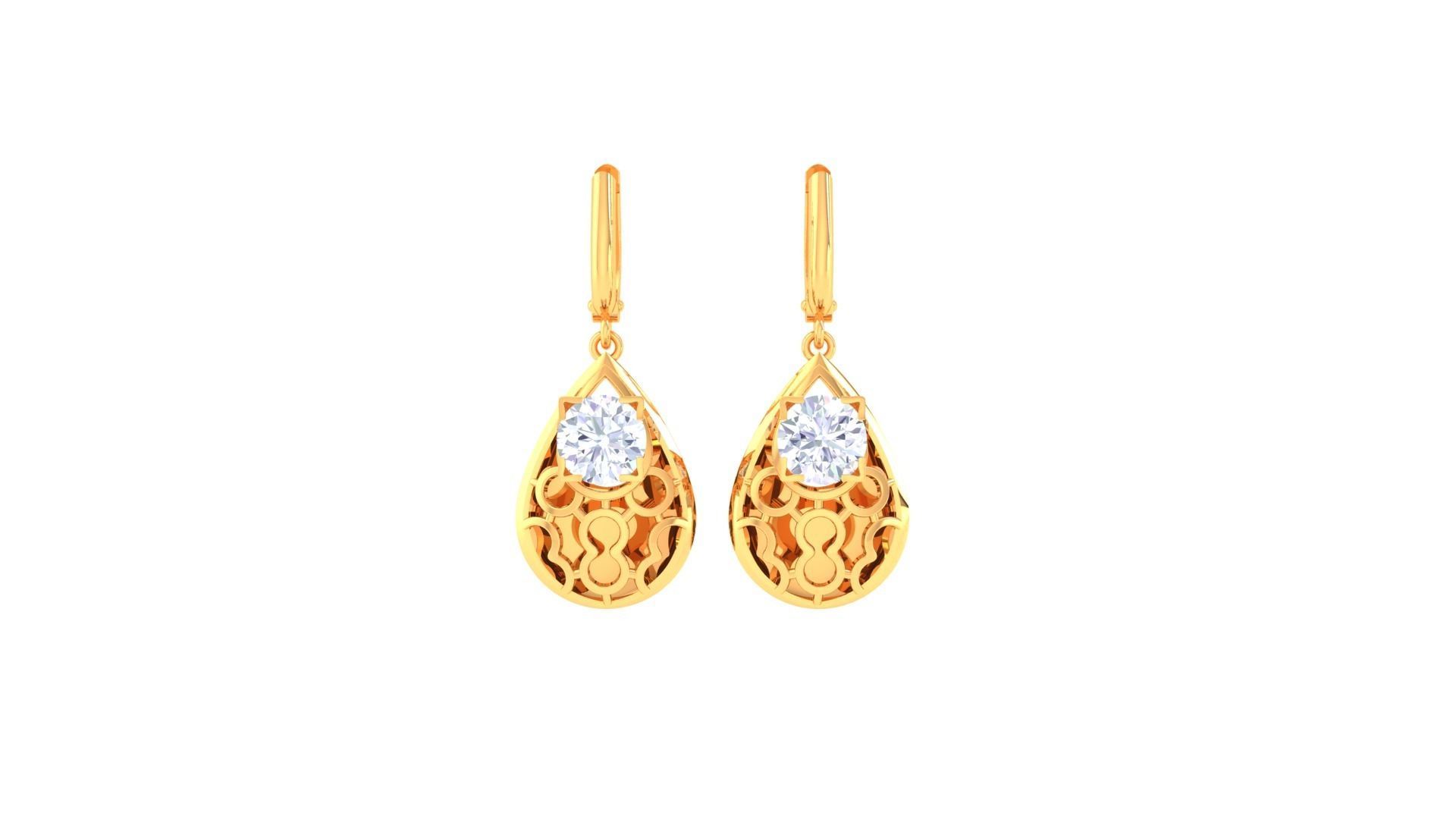 Solitaire Drop Earring 3dm STL OBJ FBX Renders Details 3D print model_3