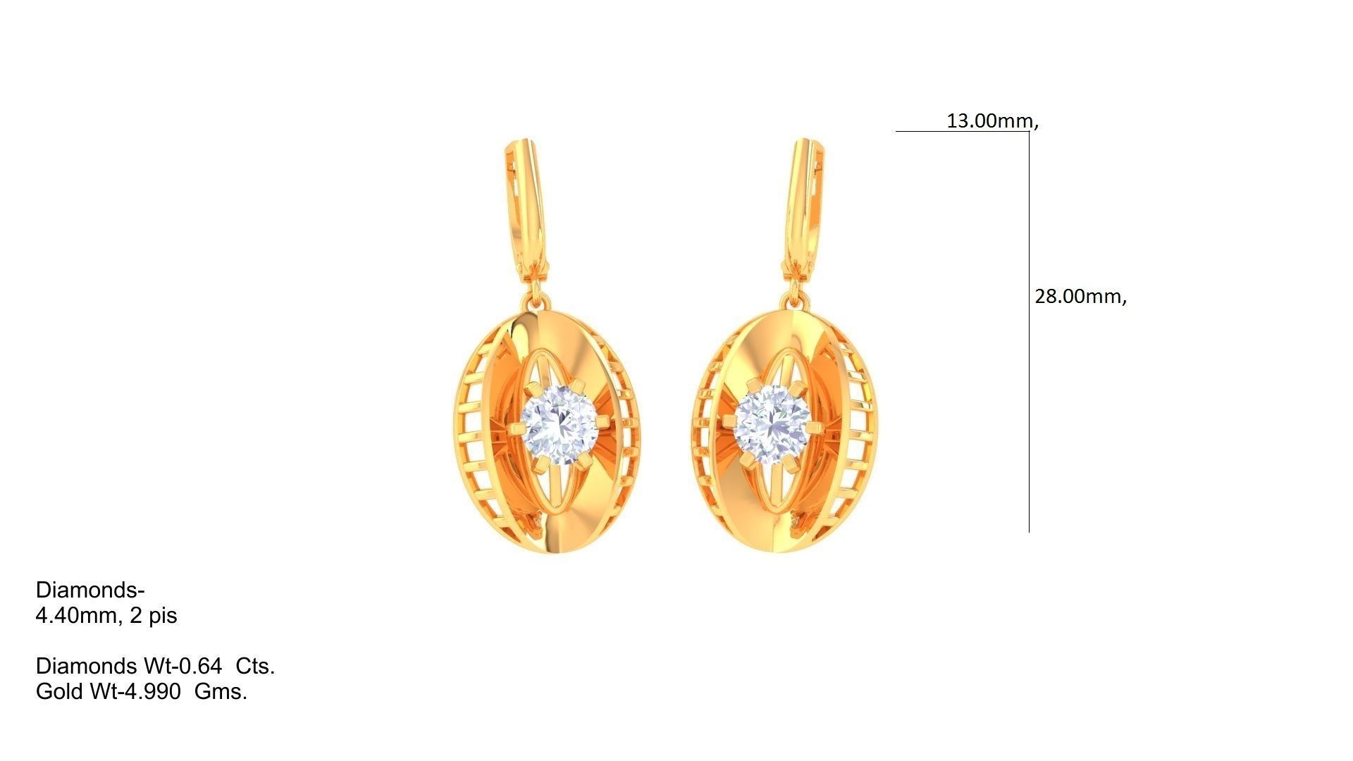 Solitaire Drop Earring 3dm STL OBJ FBX Renders Details 3D print model_1