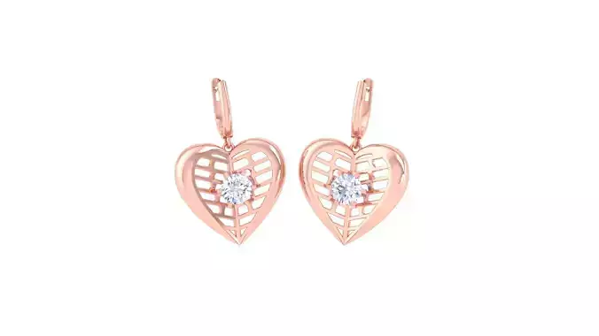 Solitaire Heart Drop Earring 3dm STL OBJ FBX Renders Details