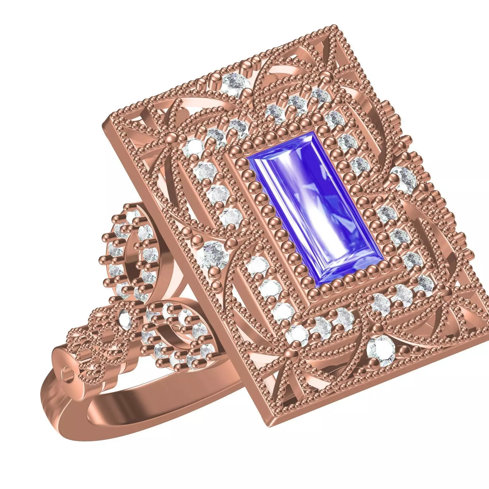 Antique Art Deco Engagement Ring 02 3D print model