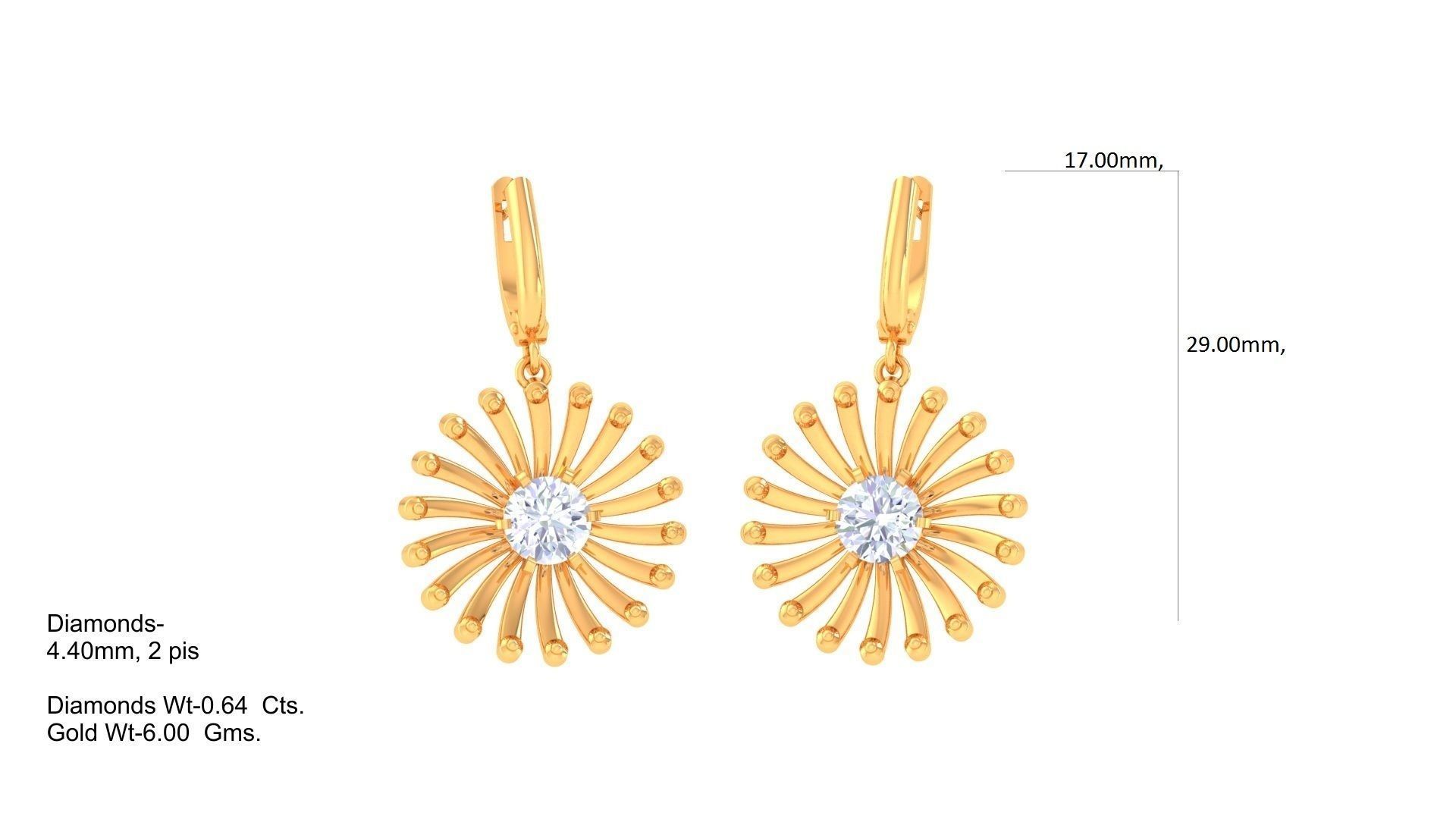 Solitaire Drop Earring 3dm STL OBJ FBX Renders Details 3D print model_1