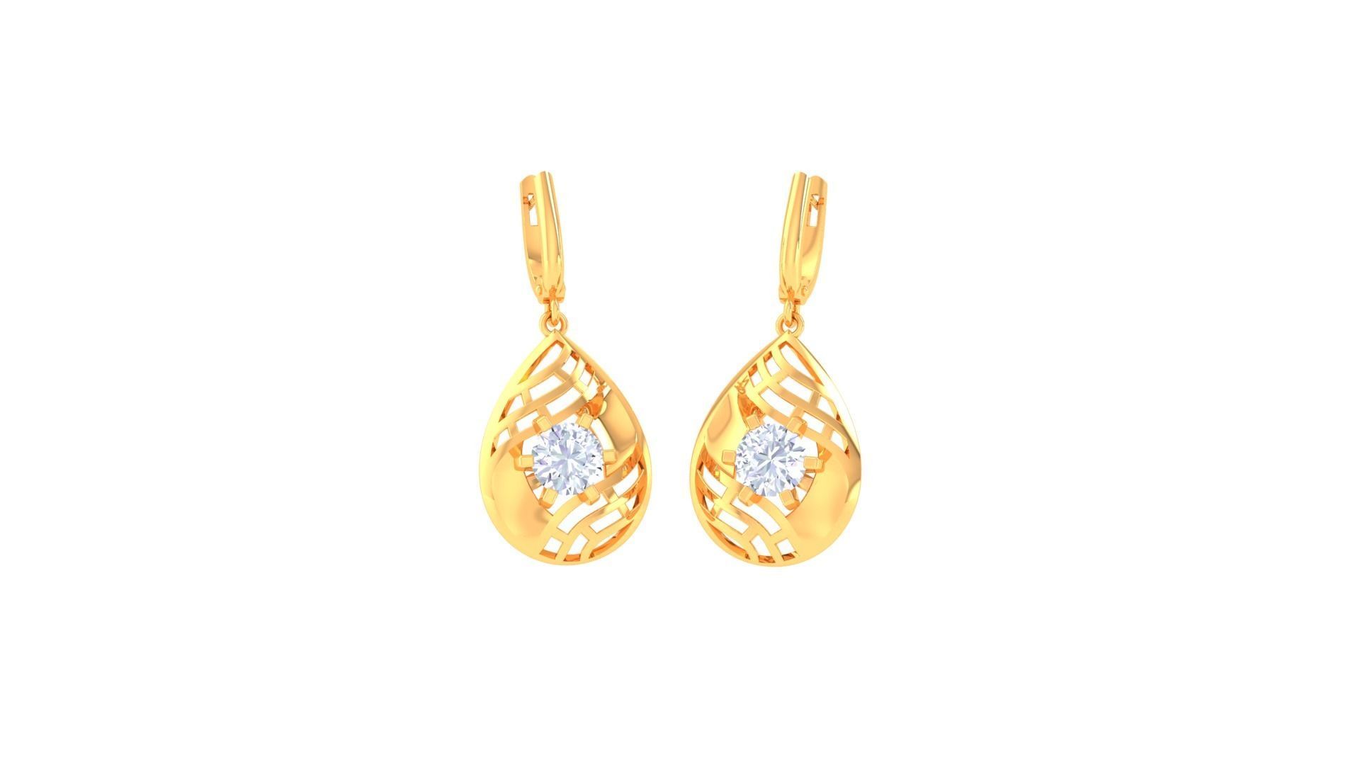 Solitaire Drop Earring 3dm STL OBJ FBX Renders Details 3D print model_2