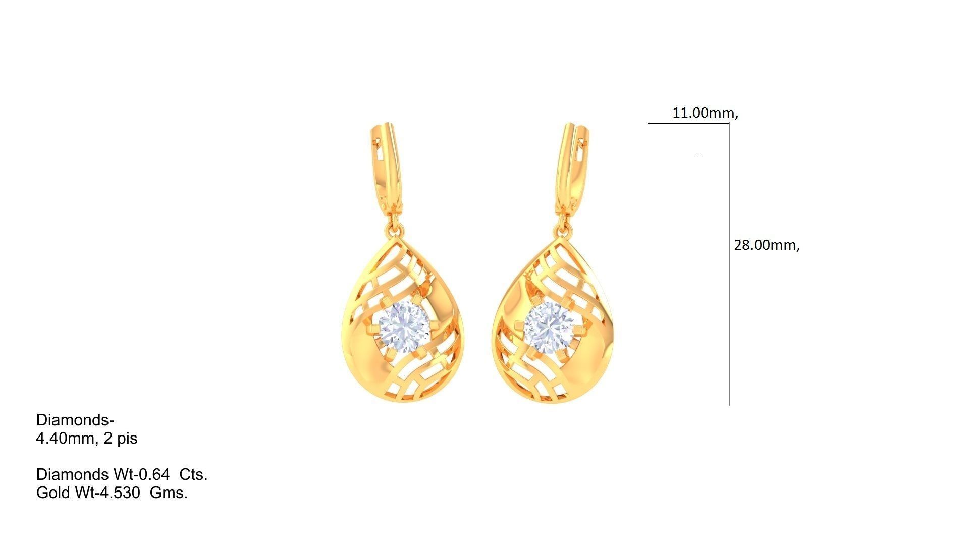Solitaire Drop Earring 3dm STL OBJ FBX Renders Details 3D print model_1