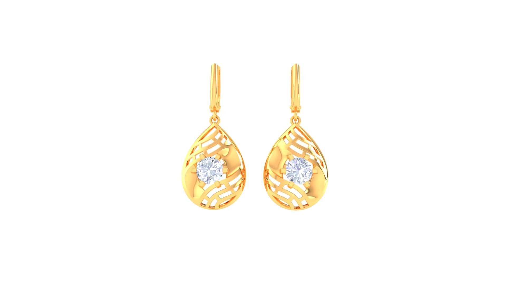 Solitaire Drop Earring 3dm STL OBJ FBX Renders Details 3D print model_3