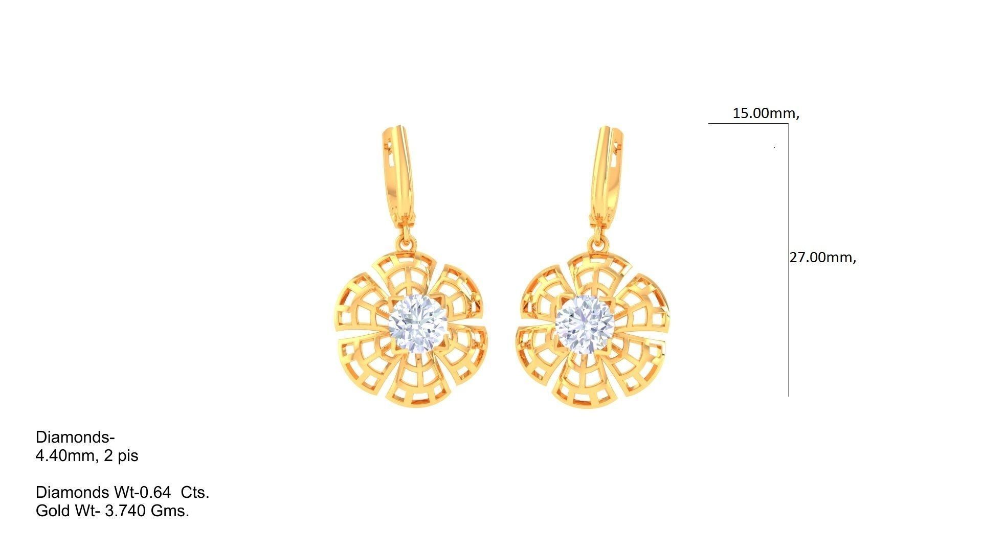 Solitaire Drop Earring 3dm STL OBJ FBX Renders Details 3D print model_1