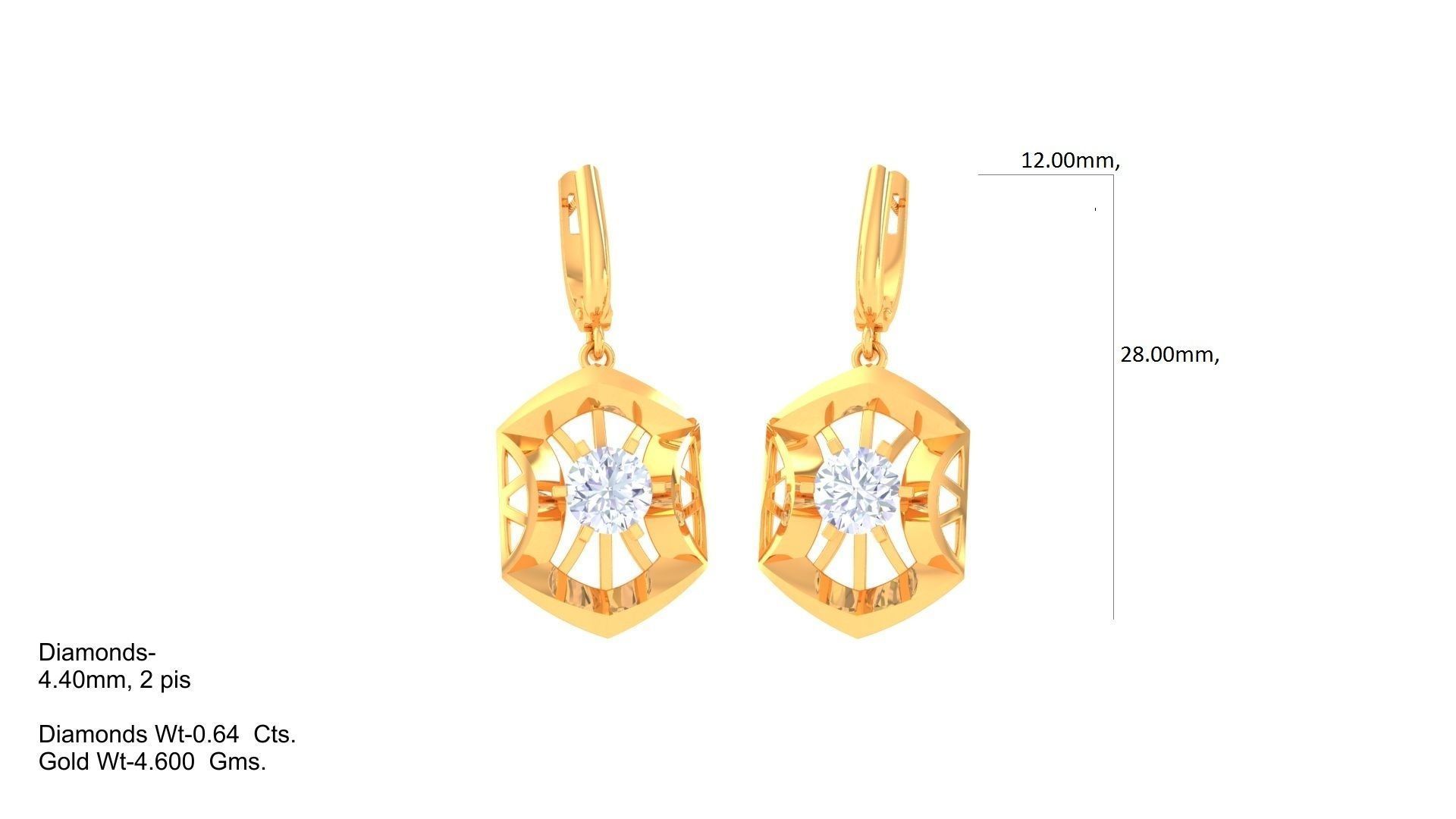 Solitaire Drop Earring 3dm STL OBJ FBX Renders Details 3D print model_1