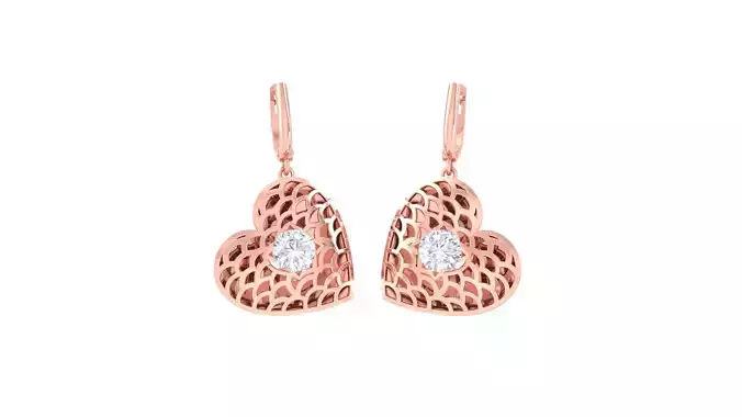 Solitaire Heart Drop Earring 3dm STL OBJ FBX Renders Details