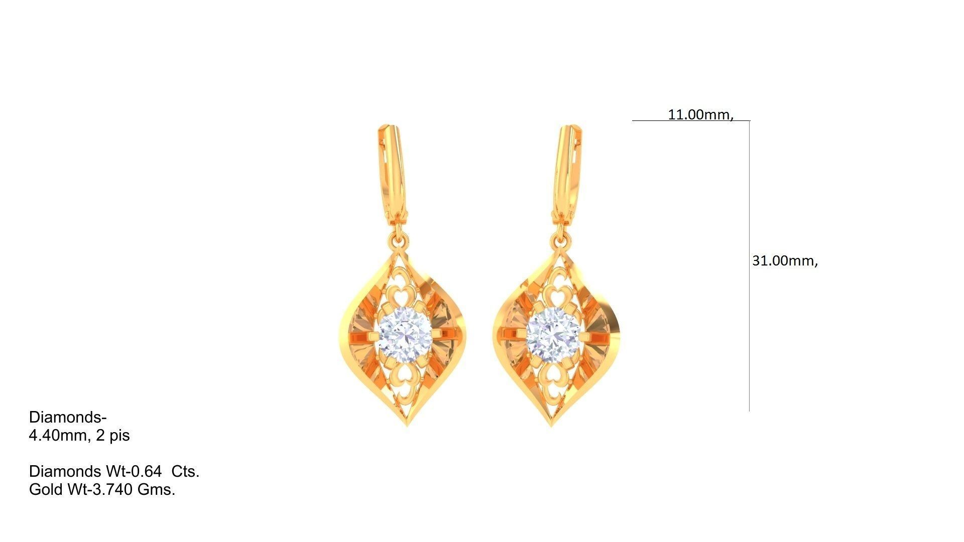 Solitaire Drop Earring 3dm STL OBJ FBX Renders Details 3D print model_1