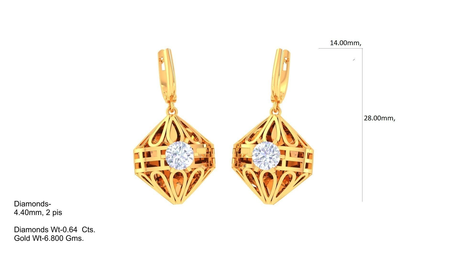 Solitaire Drop Earring 3dm STL OBJ FBX Renders Details 3D print model_1