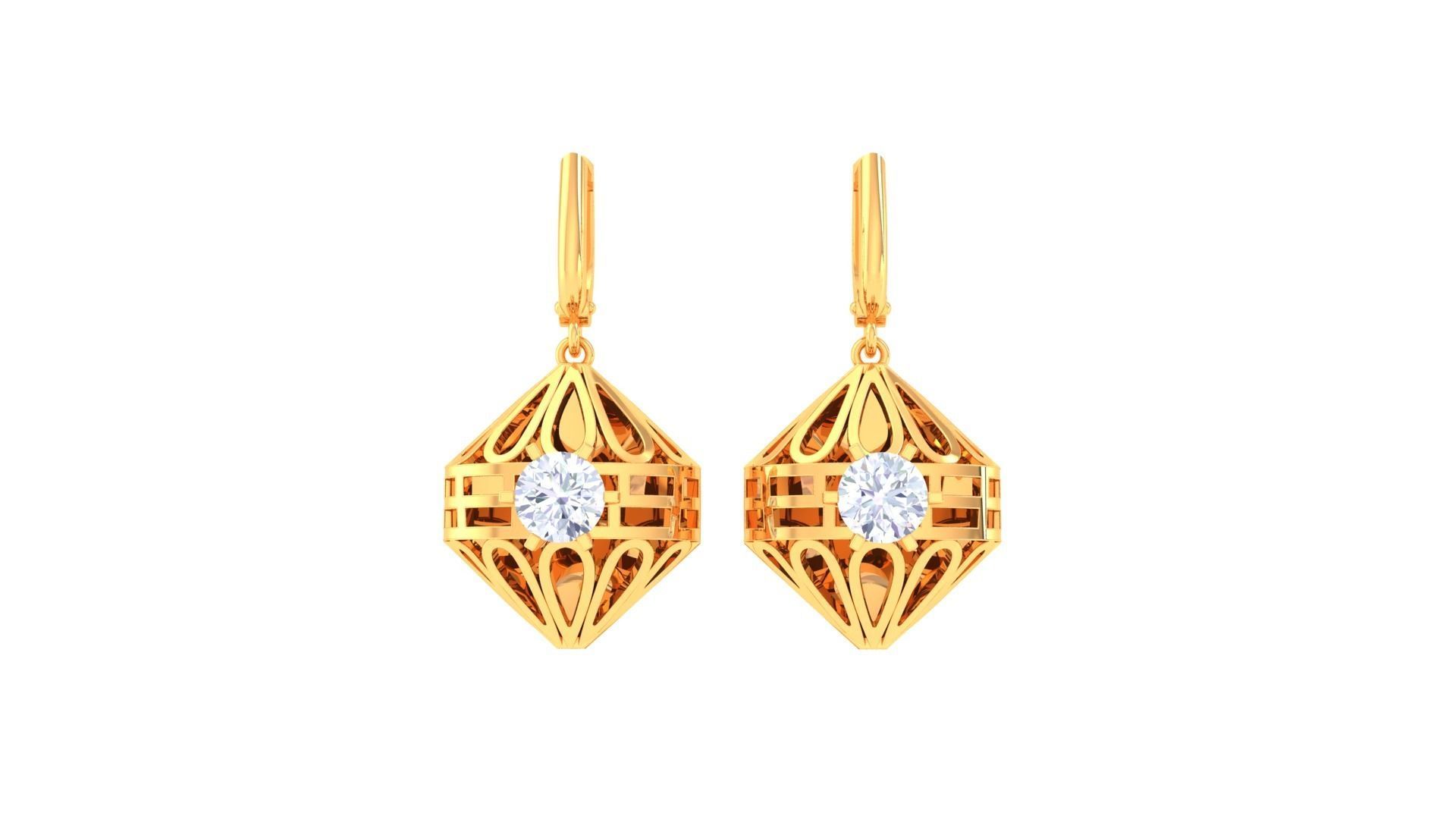 Solitaire Drop Earring 3dm STL OBJ FBX Renders Details 3D print model_3