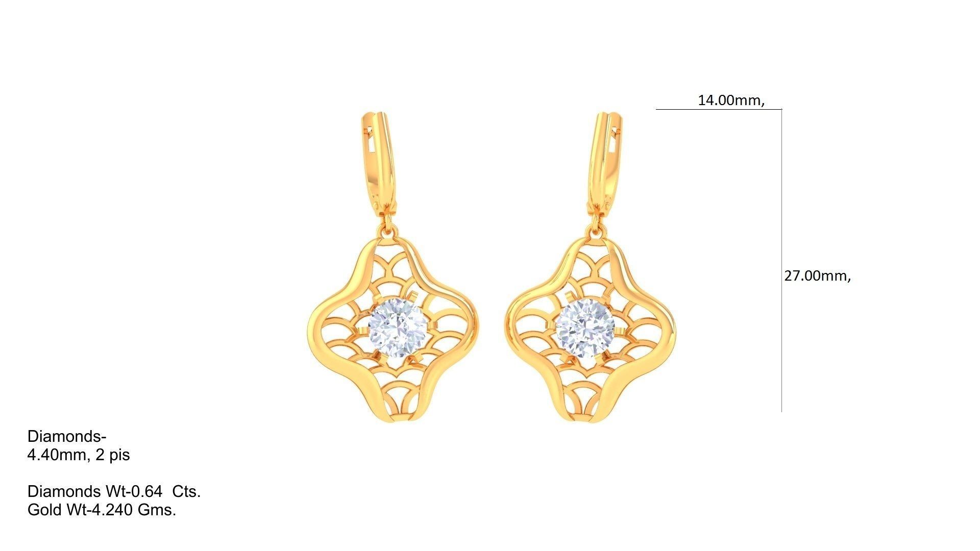 Solitaire Drop Earring 3dm STL OBJ FBX Renders Details 3D print model_1