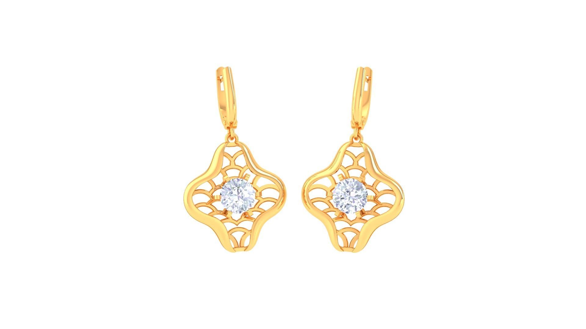 Solitaire Drop Earring 3dm STL OBJ FBX Renders Details 3D print model_2