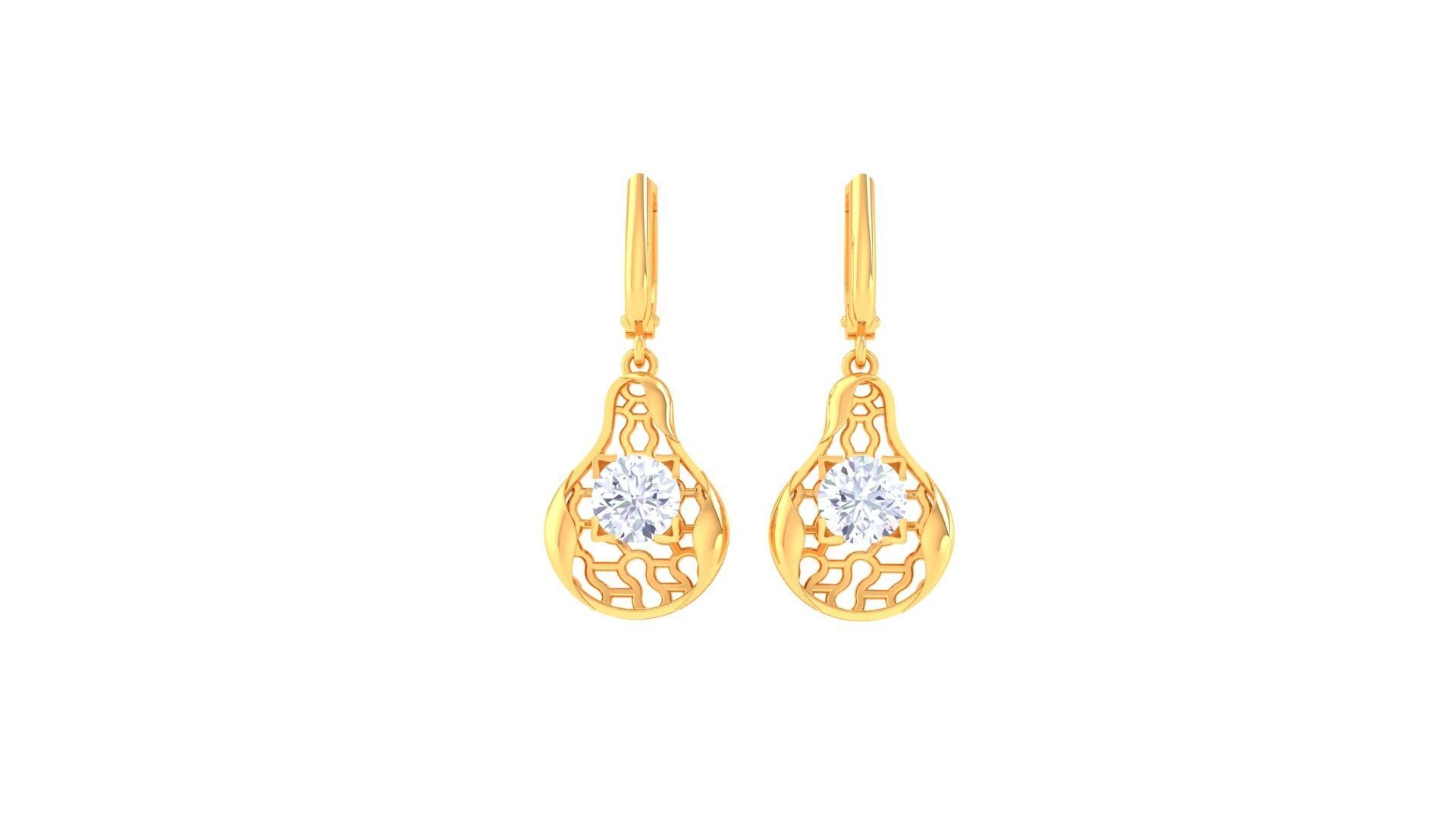 Solitaire Drop Earring 3dm STL OBJ FBX Renders Details 3D print model_3