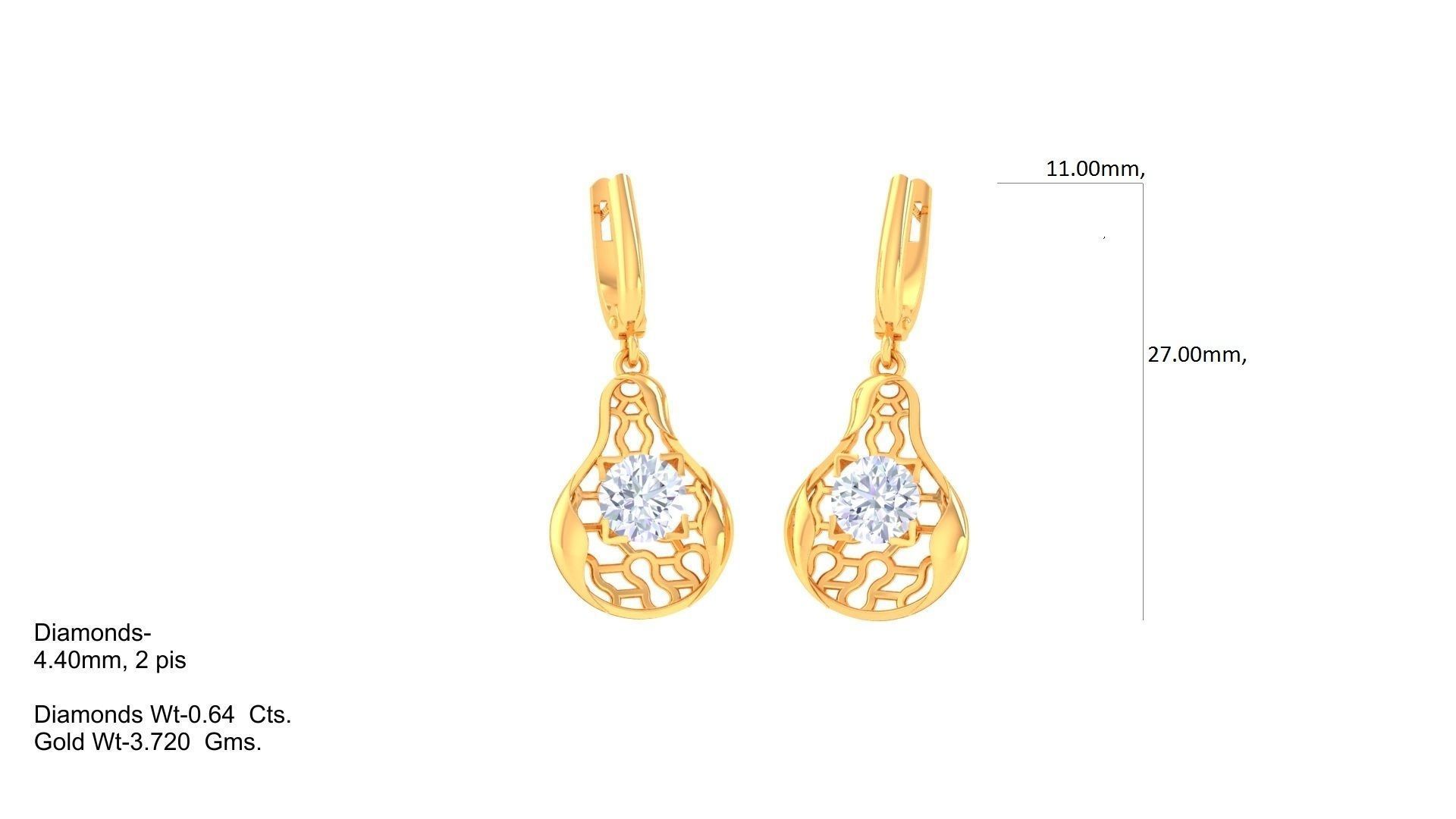 Solitaire Drop Earring 3dm STL OBJ FBX Renders Details 3D print model_1