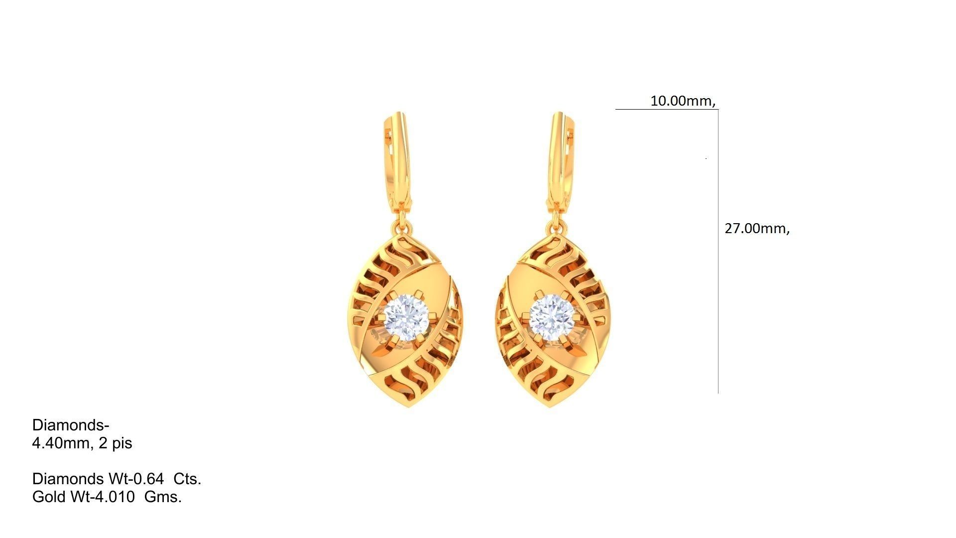 Solitaire Drop Earring 3dm STL OBJ FBX Renders Details 3D print model_1