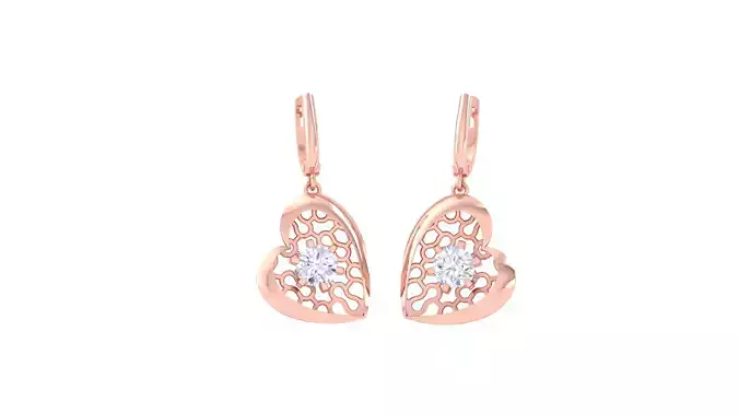 Solitaire Heart Drop Earring 3dm STL OBJ FBX Renders Details