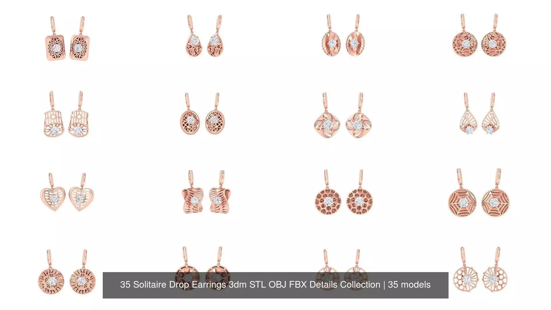 35 Solitaire Drop Earrings 3dm STL OBJ FBX Details Collection _0