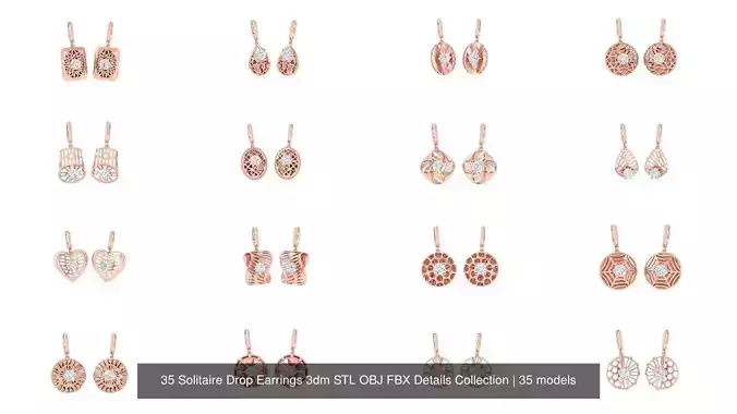 35 Solitaire Drop Earrings 3dm STL OBJ FBX Details Collection 35 Solitaire Drop Earrings 3dm STL OBJ FBX Details Collection