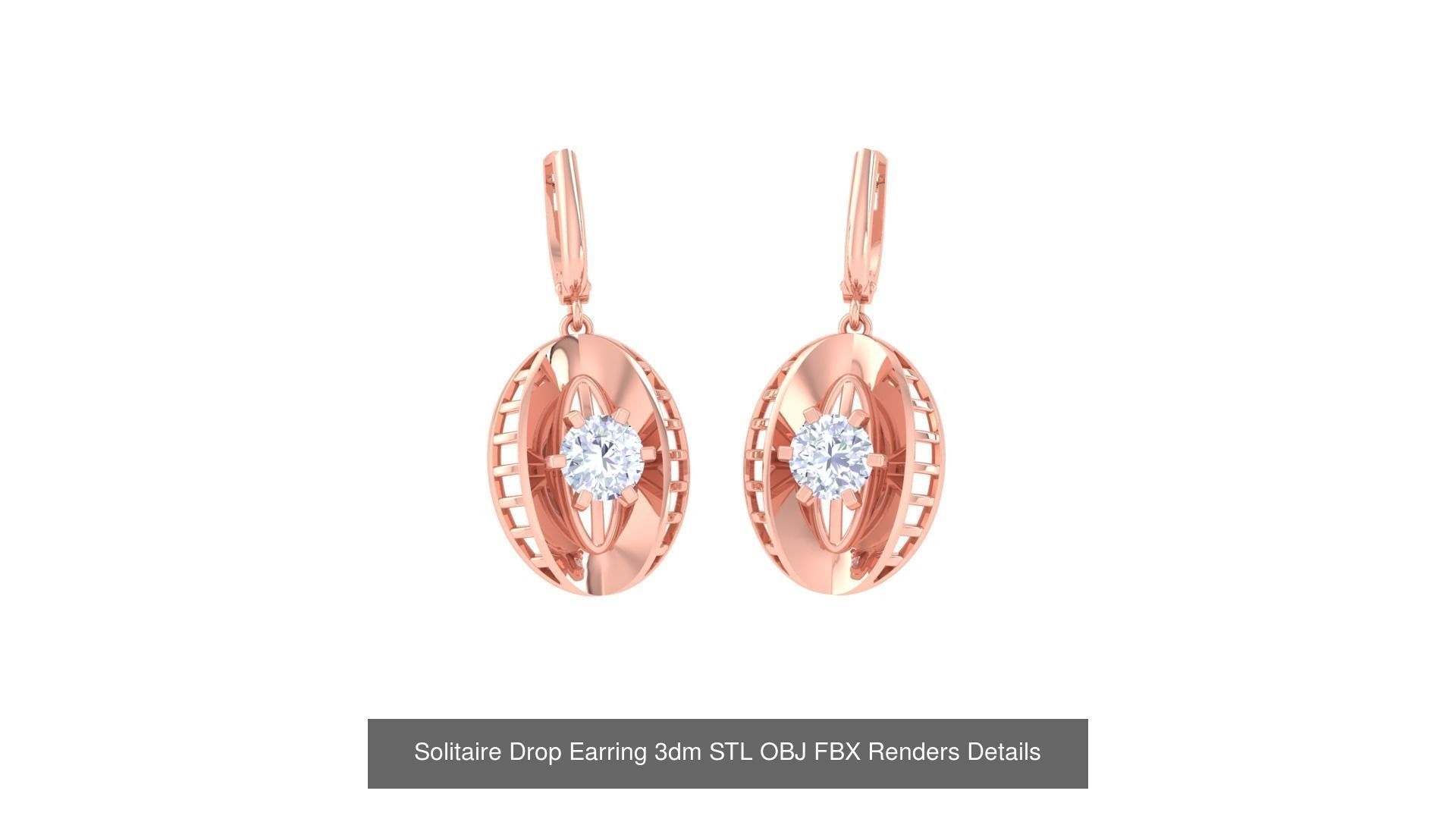 35 Solitaire Drop Earrings 3dm STL OBJ FBX Details Collection _7