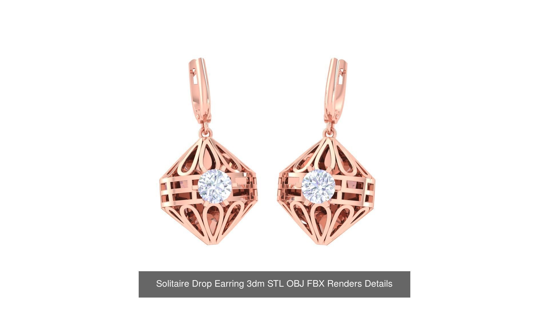35 Solitaire Drop Earrings 3dm STL OBJ FBX Details Collection _32