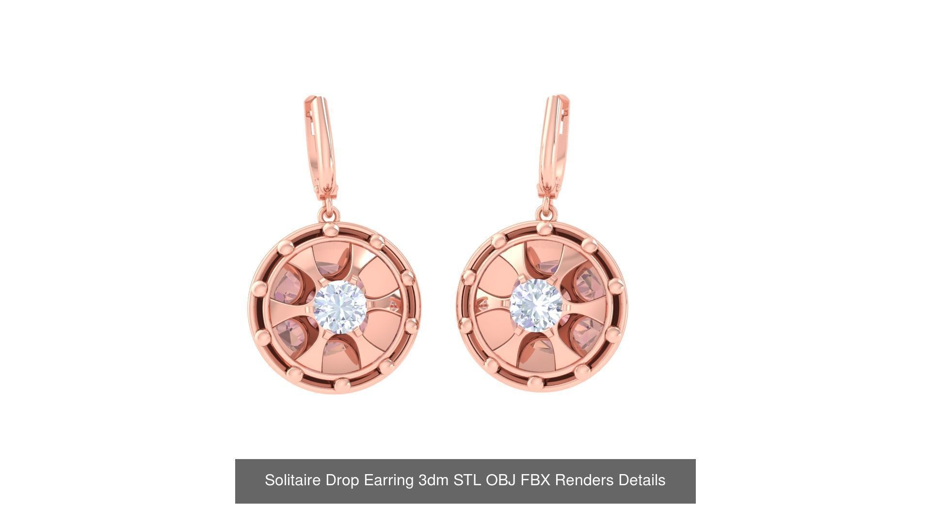 35 Solitaire Drop Earrings 3dm STL OBJ FBX Details Collection _18