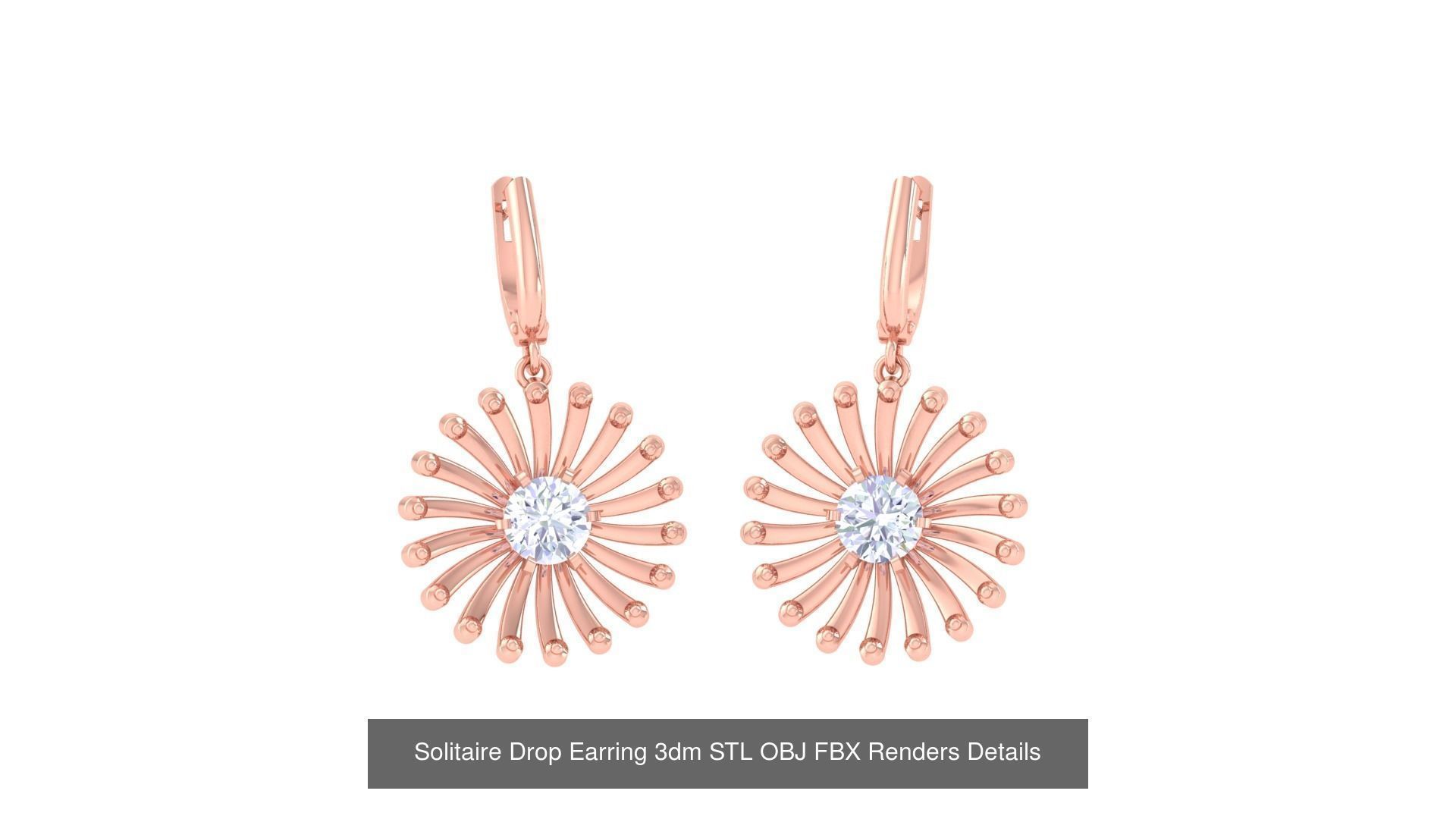 35 Solitaire Drop Earrings 3dm STL OBJ FBX Details Collection _23