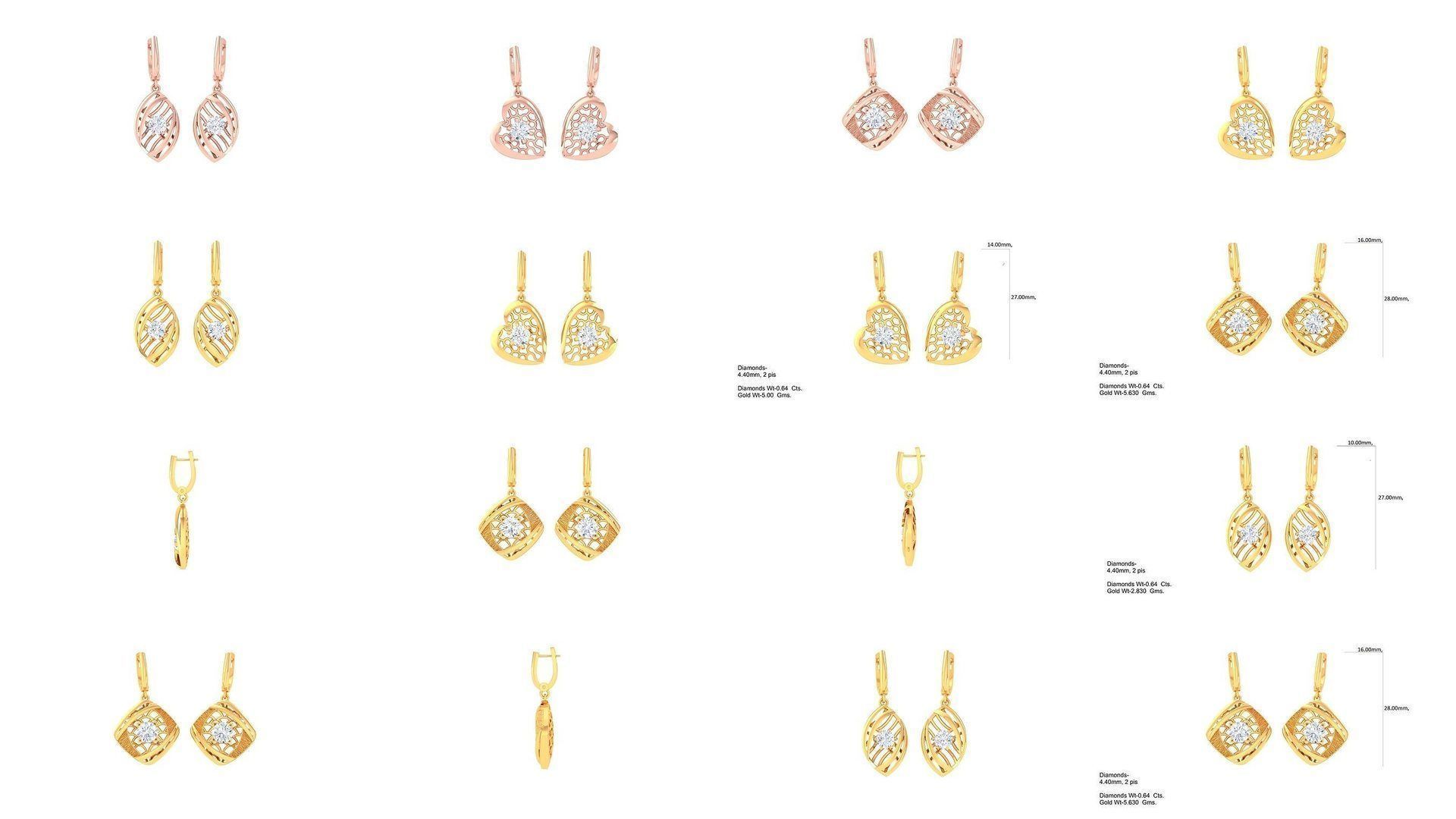 35 Solitaire Drop Earrings 3dm STL OBJ FBX Details Collection _3