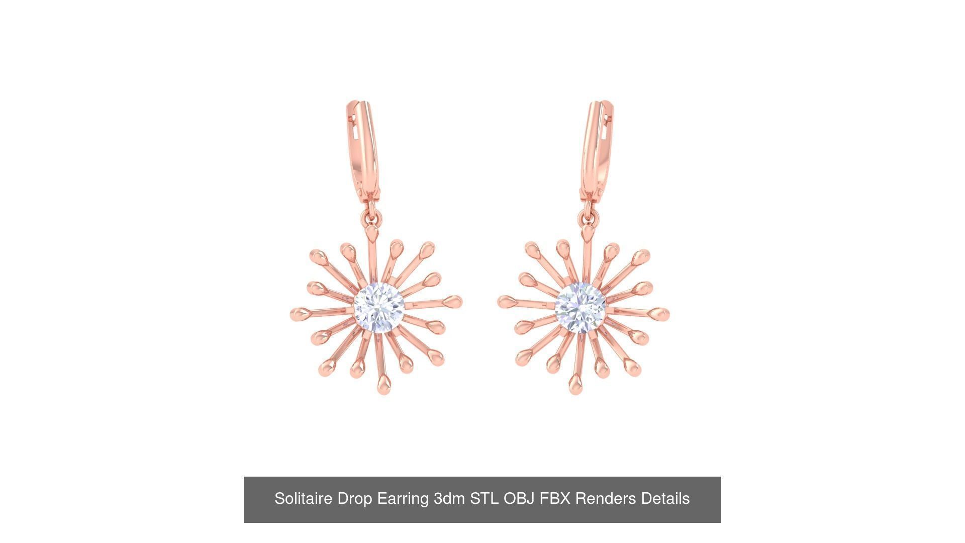 35 Solitaire Drop Earrings 3dm STL OBJ FBX Details Collection _24