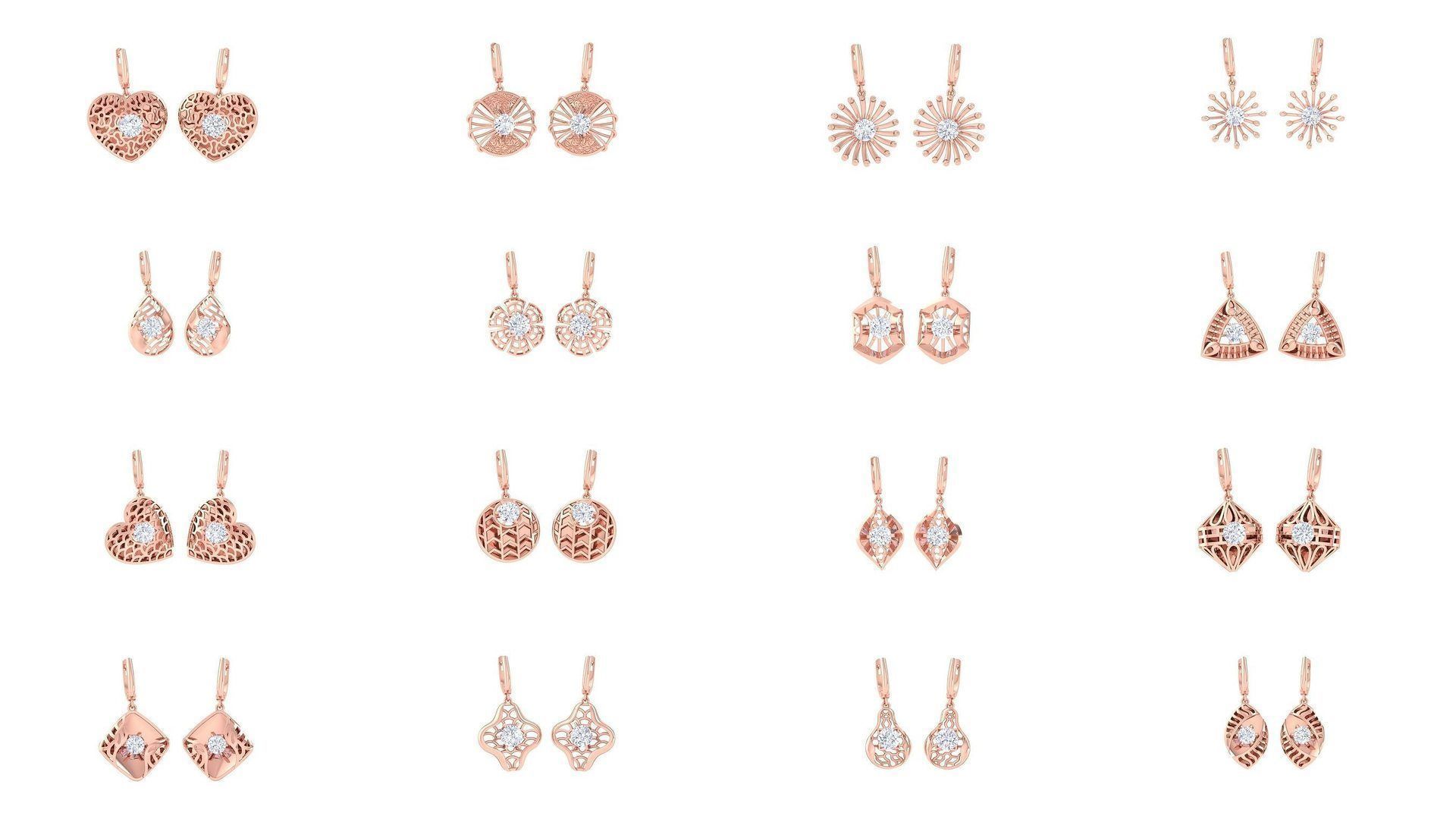 35 Solitaire Drop Earrings 3dm STL OBJ FBX Details Collection _1