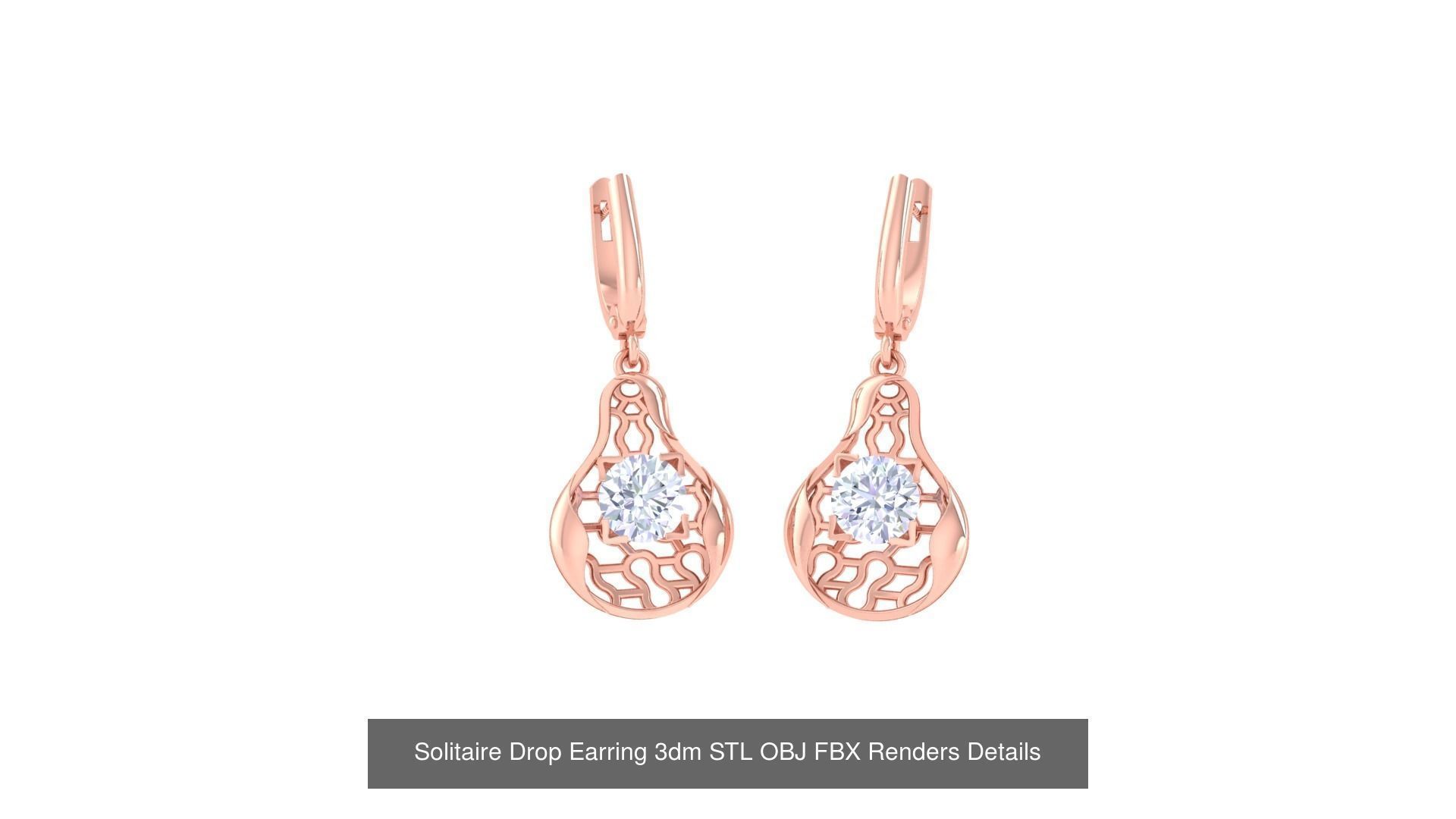 35 Solitaire Drop Earrings 3dm STL OBJ FBX Details Collection _35