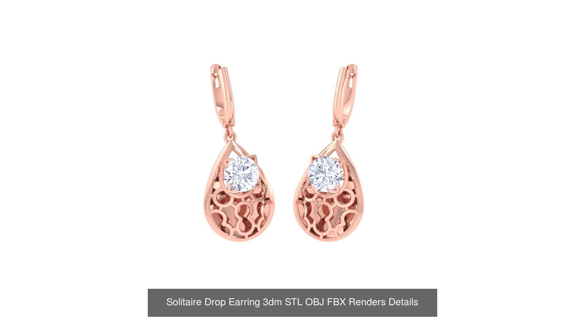 35 Solitaire Drop Earrings 3dm STL OBJ FBX Details Collection _6