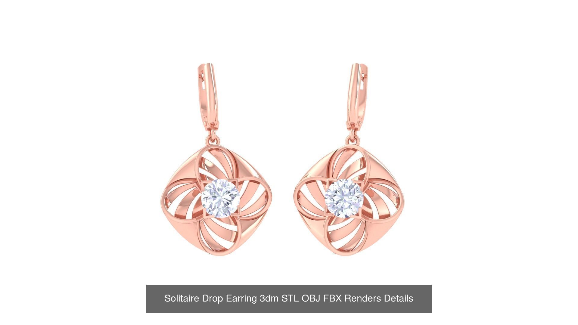 35 Solitaire Drop Earrings 3dm STL OBJ FBX Details Collection _11