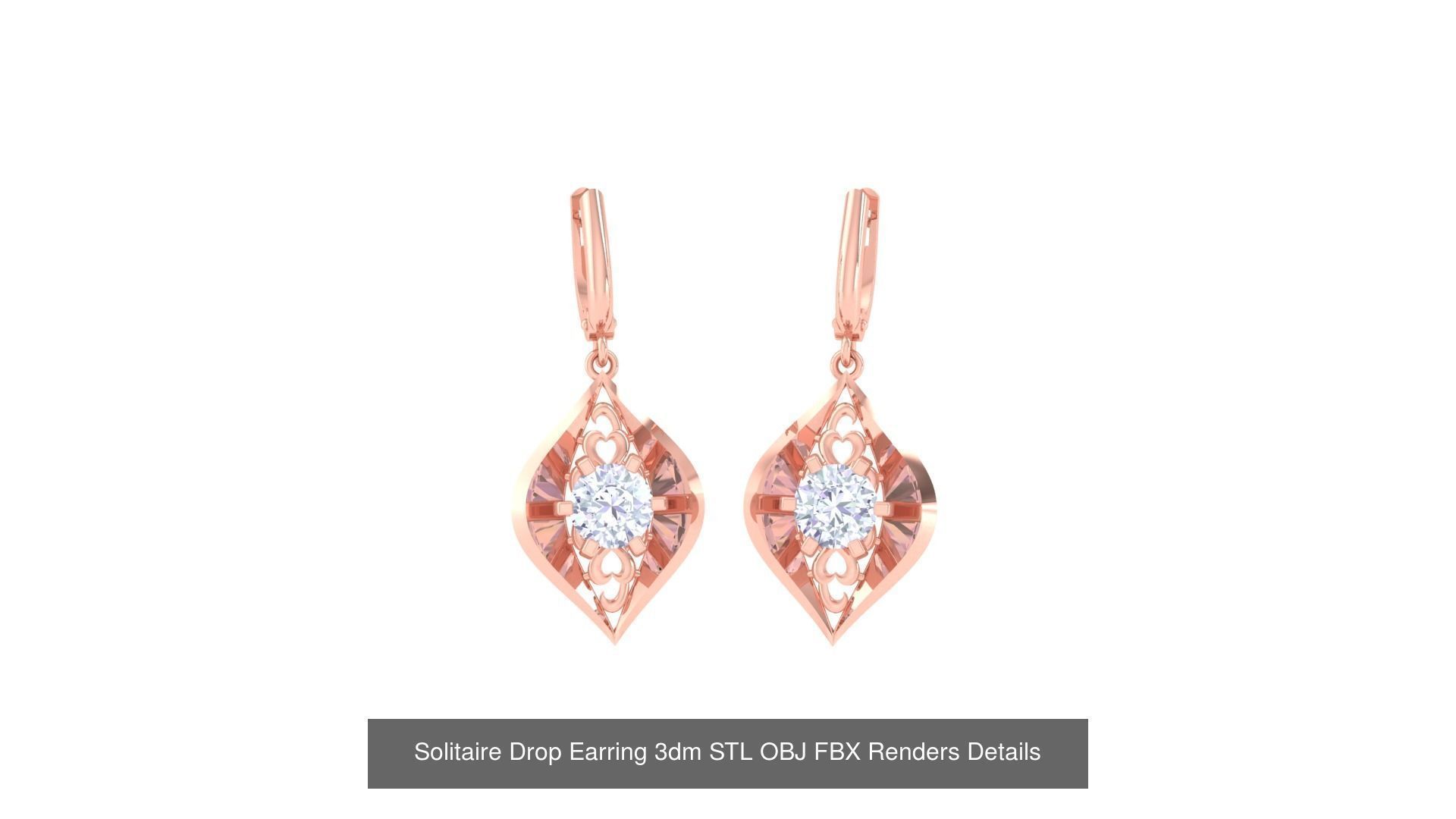 35 Solitaire Drop Earrings 3dm STL OBJ FBX Details Collection _31