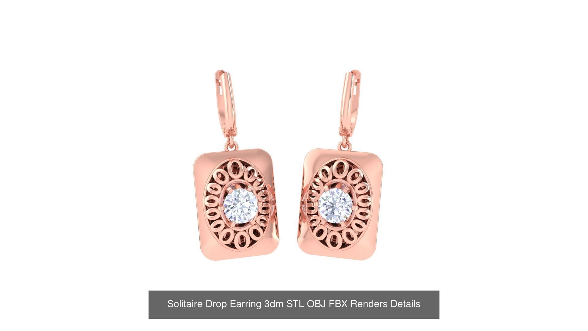 35 Solitaire Drop Earrings 3dm STL OBJ FBX Details Collection _5