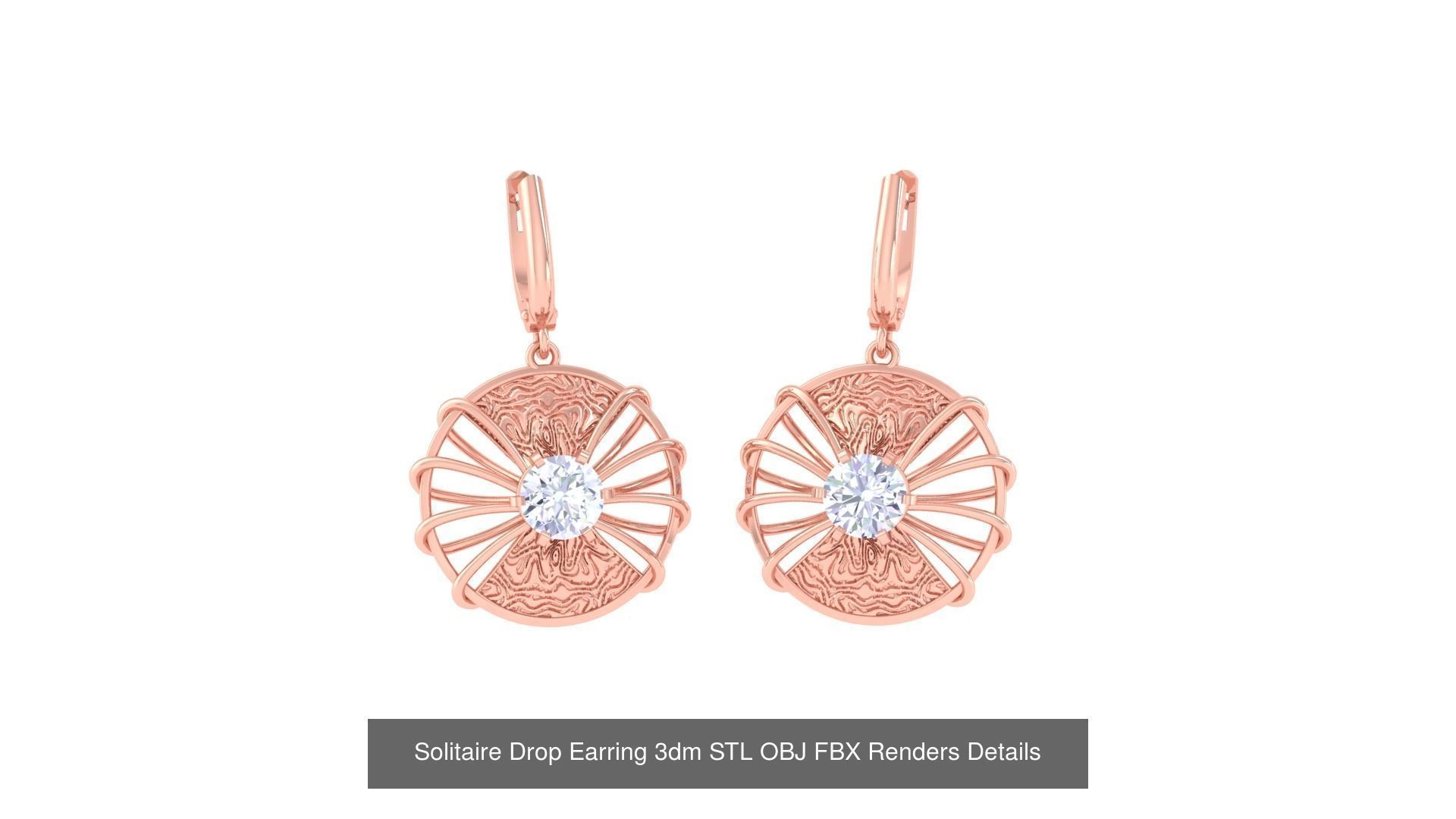 35 Solitaire Drop Earrings 3dm STL OBJ FBX Details Collection _22