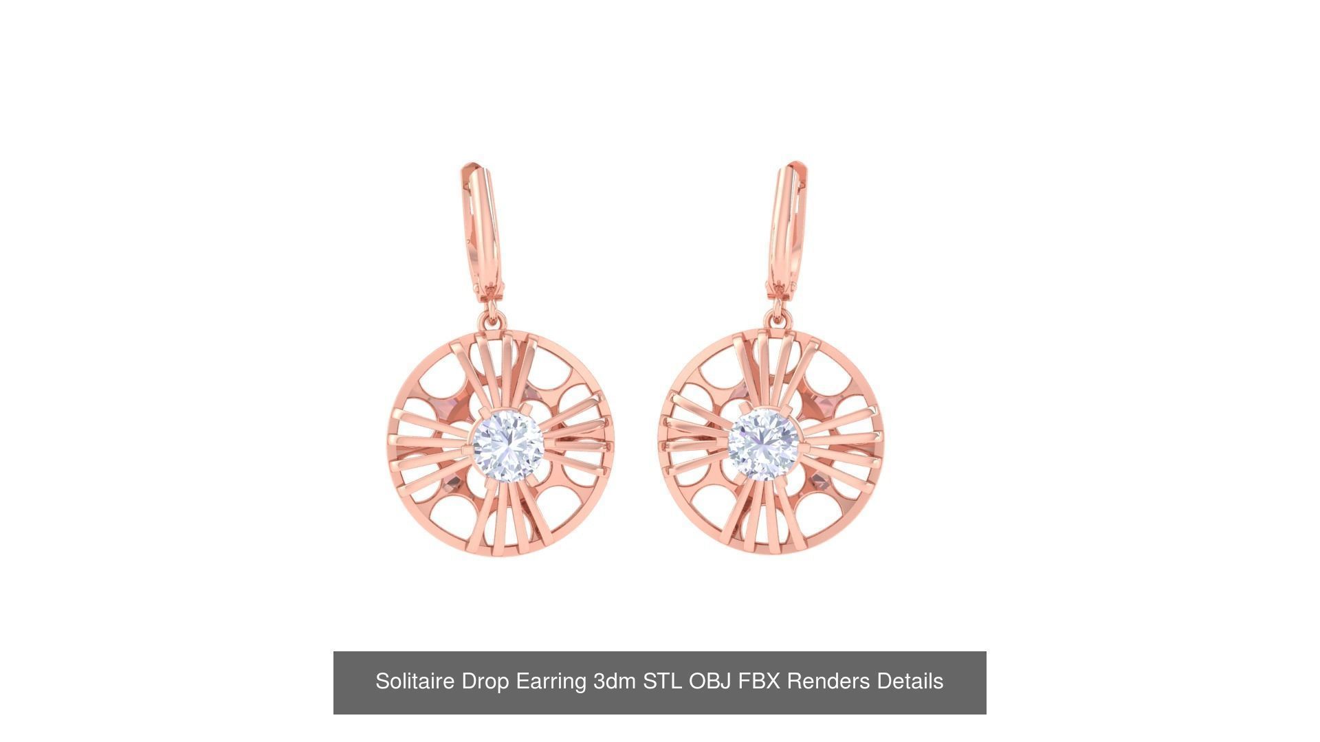 35 Solitaire Drop Earrings 3dm STL OBJ FBX Details Collection _19
