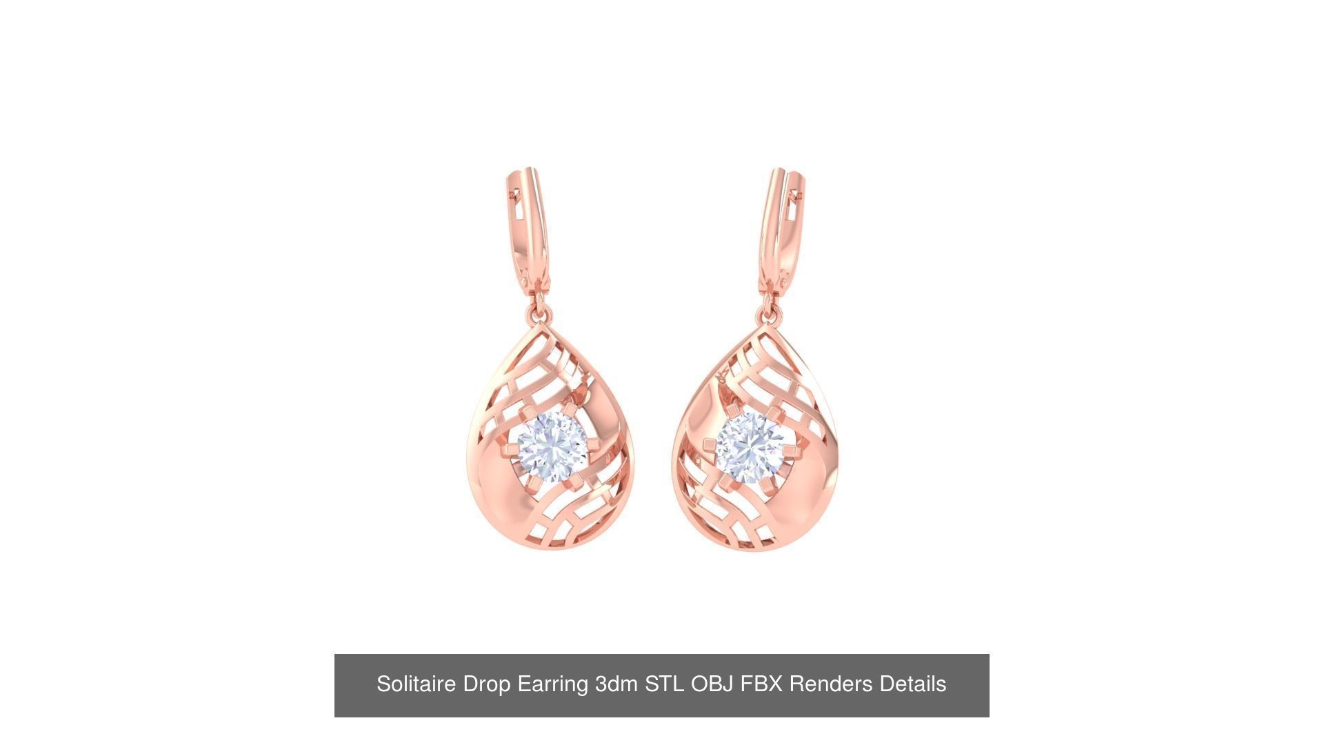 35 Solitaire Drop Earrings 3dm STL OBJ FBX Details Collection _25