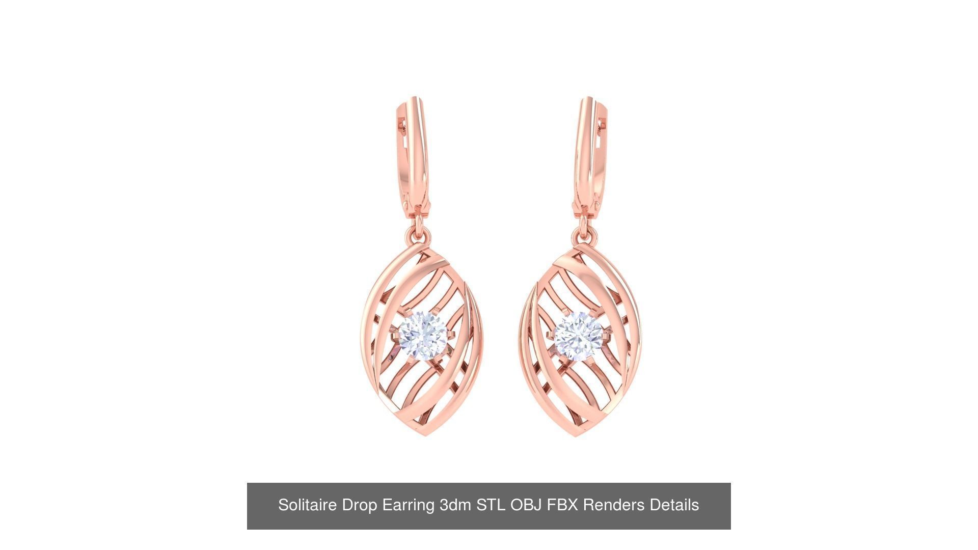 35 Solitaire Drop Earrings 3dm STL OBJ FBX Details Collection _37