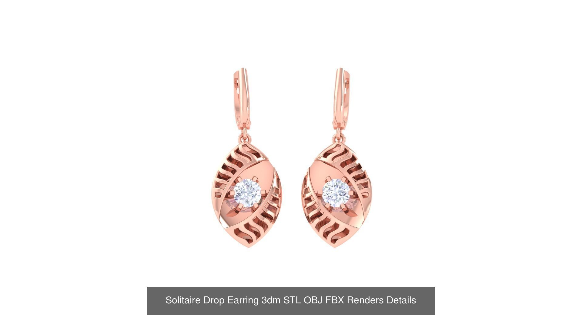 35 Solitaire Drop Earrings 3dm STL OBJ FBX Details Collection _36